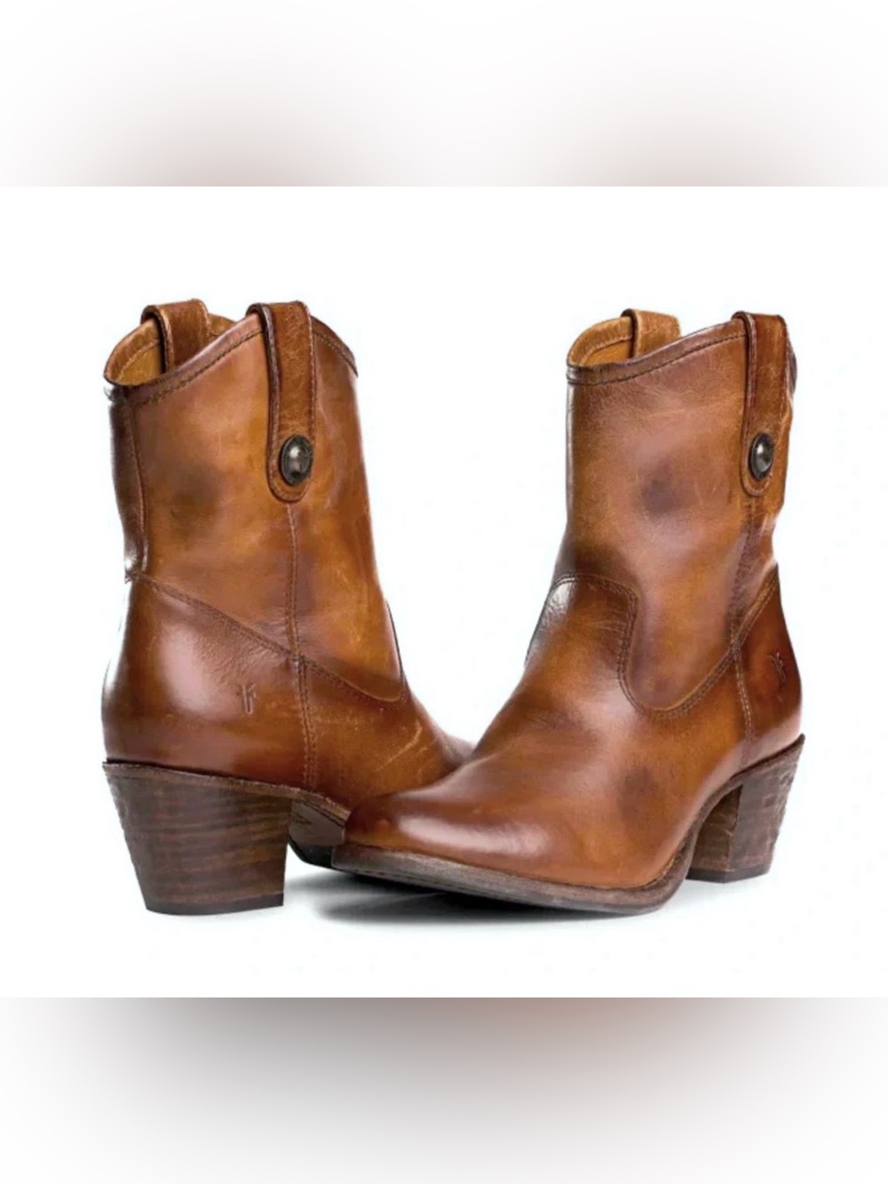 Frye Jackie Button Short Leather Bootie, Cognac Brown, Women’s Size 8